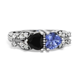 Onyx Diamond Butterflies 14K White Gold ring R5601