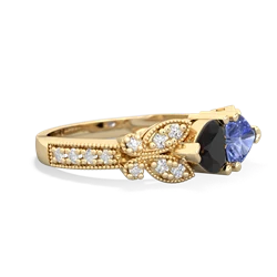 Onyx Diamond Butterflies 14K Yellow Gold ring R5601