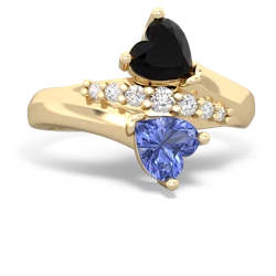 Onyx Heart To Heart 14K Yellow Gold ring R2064