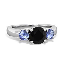 Onyx Three Stone Round Trellis 14K White Gold ring R4018