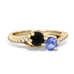 Onyx Infinity Pave Two Stone 14K Yellow Gold ring R5285