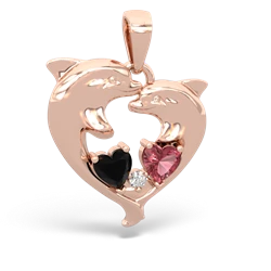 Onyx Dolphin Heart 14K Rose Gold pendant P5820