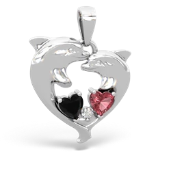 Onyx Dolphin Heart 14K White Gold pendant P5820