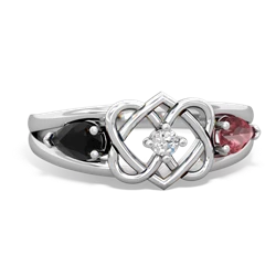 Onyx Hearts Intertwined 14K White Gold ring R5880