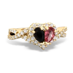 Onyx Diamond Twist 'One Heart' 14K Yellow Gold ring R2640HRT