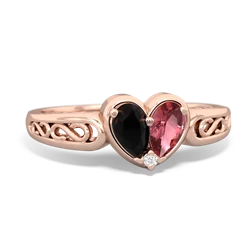 Onyx Filligree 'One Heart' 14K Rose Gold ring R5070