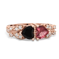 Onyx Diamond Butterflies 14K Rose Gold ring R5601