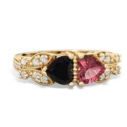 Onyx Diamond Butterflies 14K Yellow Gold ring R5601