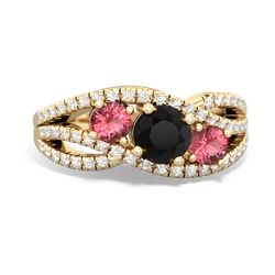 Onyx Three Stone Aurora 14K Yellow Gold ring R3080