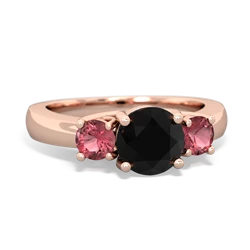 Onyx Three Stone Round Trellis 14K Rose Gold ring R4018