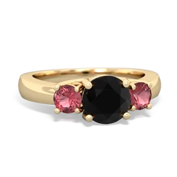 Onyx Three Stone Round Trellis 14K Yellow Gold ring R4018