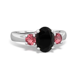 Onyx Three Stone Oval Trellis 14K White Gold ring R4024