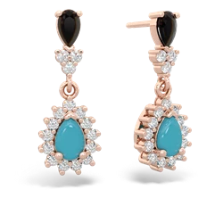 Onyx Halo Pear Dangle 14K Rose Gold earrings E1882