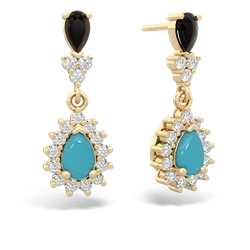 Onyx Halo Pear Dangle 14K Yellow Gold earrings E1882