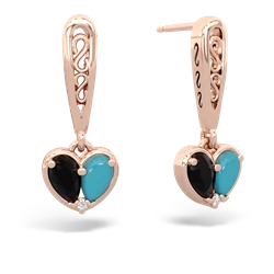 Onyx Filligree Heart 14K Rose Gold earrings E5070