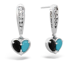 Onyx Filligree Heart 14K White Gold earrings E5070