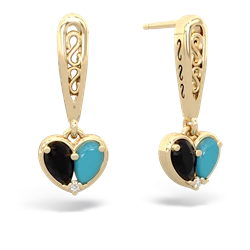 Onyx Filligree Heart 14K Yellow Gold earrings E5070