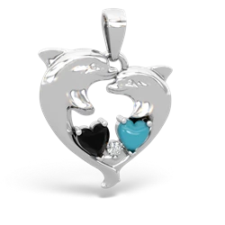 Onyx Dolphin Heart 14K White Gold pendant P5820