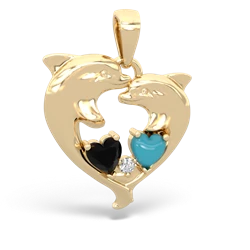 Onyx Dolphin Heart 14K Yellow Gold pendant P5820