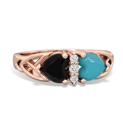 Onyx Celtic Knot Double Heart 14K Rose Gold ring R5040