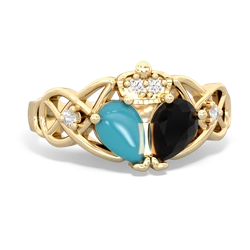 Onyx 'One Heart' Celtic Knot Claddagh 14K Yellow Gold ring R5322