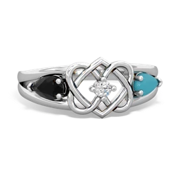 Onyx Hearts Intertwined 14K White Gold ring R5880