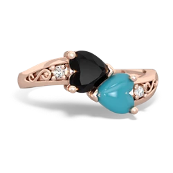 Onyx Snuggling Hearts 14K Rose Gold ring R2178