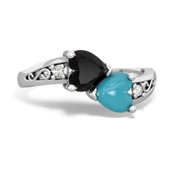 Onyx Snuggling Hearts 14K White Gold ring R2178