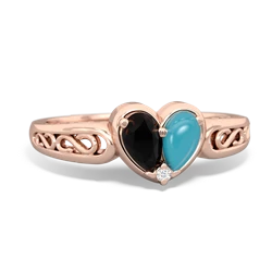 Onyx Filligree 'One Heart' 14K Rose Gold ring R5070