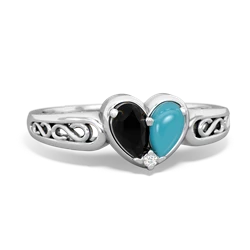 Onyx Filligree 'One Heart' 14K White Gold ring R5070