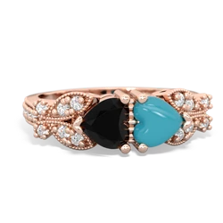 Onyx Diamond Butterflies 14K Rose Gold ring R5601