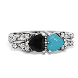 Onyx Diamond Butterflies 14K White Gold ring R5601