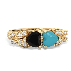 Onyx Diamond Butterflies 14K Yellow Gold ring R5601