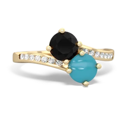 Onyx Channel Set Two Stone 14K Yellow Gold ring R5303