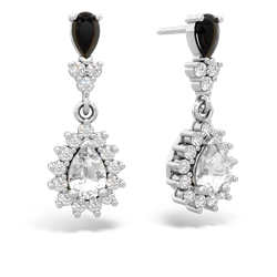 Onyx Halo Pear Dangle 14K White Gold earrings E1882