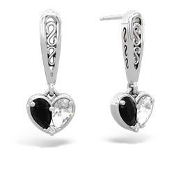 Onyx Filligree Heart 14K White Gold earrings E5070