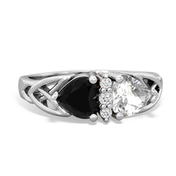 Onyx Celtic Knot Double Heart 14K White Gold ring R5040