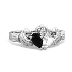 Onyx 'Our Heart' Claddagh 14K White Gold ring R2388