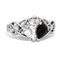 Onyx 'One Heart' Celtic Knot Claddagh 14K White Gold ring R5322