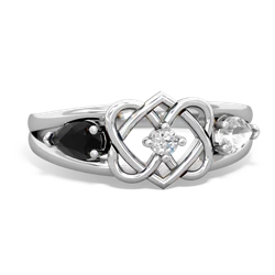 Onyx Hearts Intertwined 14K White Gold ring R5880