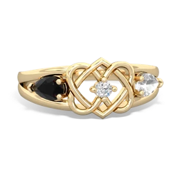 Onyx Hearts Intertwined 14K Yellow Gold ring R5880