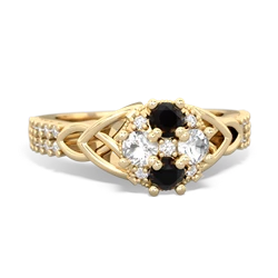 Onyx Celtic Knot Cluster Engagement 14K Yellow Gold ring R26443RD