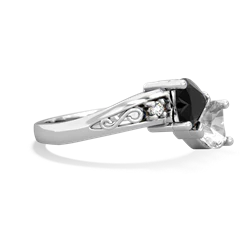 Onyx Snuggling Hearts 14K White Gold ring R2178