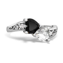 Onyx Snuggling Hearts 14K White Gold ring R2178