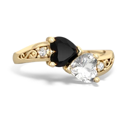 Onyx Snuggling Hearts 14K Yellow Gold ring R2178