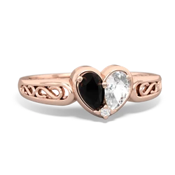 Onyx Filligree 'One Heart' 14K Rose Gold ring R5070