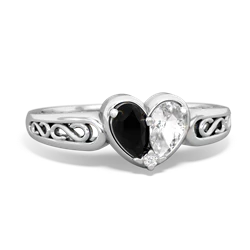 Onyx Filligree 'One Heart' 14K White Gold ring R5070