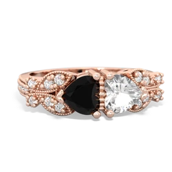 Onyx Diamond Butterflies 14K Rose Gold ring R5601