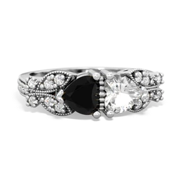 Onyx Diamond Butterflies 14K White Gold ring R5601