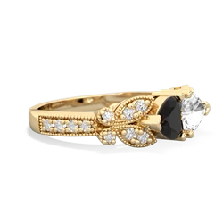 Onyx Diamond Butterflies 14K Yellow Gold ring R5601